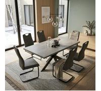 JIEXI Ensemble table de salle à manger extensible avec 6 chaises, plateau en MDF avec pieds croisés en métal