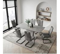 JIEXI Ensemble table de salle à manger extensible et 6 chaises en MDF Gris 120-160 x 80 x 76 cm