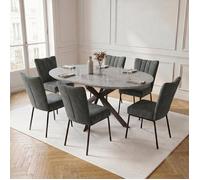 JIEXI Ensemble table de salle à manger extensible et 6 chaises, table ronde à ovale de 110 cm à 150 cm avec chaises en gris