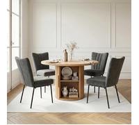 JIEXI Ensemble table de salle à manger ronde et 4 chaises, table de cuisine en bois de 110 cm avec piédestal de rangement