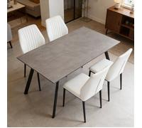 JIEXI Ensemble table et chaises de salle à manger effet béton gris avec 4 chaises en cuir synthétique blanc, design moderne