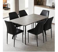 JIEXI Ensemble table et chaises de salle à manger effet béton gris avec 6 chaises en cuir synthétique Noir