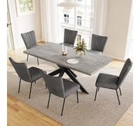 jiexi Ensemble table et chaises extensibles, moderne table à manger extensible et chaises 4-6 places, plaque MDF adaptée au salon, cuisine, longueur 130-170 cm (table + 6 chaises grises)