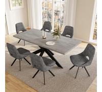 JIEXI Ensembles de salle à manger pour 4-6 personnes, table à manger extensible avec chaises, table moderne en bois MDF gris, adaptée pour le salon, la cuisine, les réunions avec beaucoup de personnes