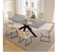 JIEXI Ensembles de salle à manger pour 4 à 6 personnes, table à rallonges (table 130-170 cm + 6 chaises en U beiges)