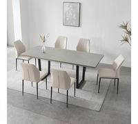 JIEXI Extensible Table de Salle à Manger MDF, 4-6 Personnes de Cuisine en Bois avec Structure métallique pour Salle à Manger, Cuisine (130-170 Table + 6 Chaises Blanches)