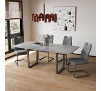 JIEXI Extensible Table de Salle à Manger MDF, 4-6 Personnes de Cuisine en Bois avec Structure métallique pour Salle à Manger, Cuisine (130-170 Table + 4 Chaises Grises)