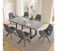 JIEXI Table à Manger avec 4 à 8 chaises, Table de Salle à Manger Extensible, Panneaux MDF en Bois, Convient pour Le Salon 130-170cm (Table + 6 chaises Grises - Modèle C)