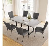 JIEXI Table à Manger avec 4 à 8 chaises, Table de Salle à Manger Extensible, Panneaux MDF en Bois, Convient pour Le Salon 130-170cm (Table + 6 chaises Grises - Modèle B)