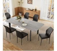 JIEXI Table à manger avec 6 chaises, ensemble de salle à manger (Table grise 160-200 cm + 6 chaises noires)