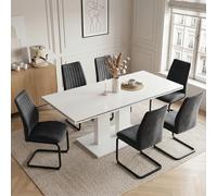 JIEXI Table à manger avec 6 chaises, lot de 6 chaises de salle à manger et table de salle à manger de 140 à 180 cm, table à manger rectangulaire en MDF moderne, pour salon, cuisine, bureau