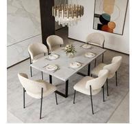 JIEXI Table à manger avec 6 chaises, style industriel moderne table de salle à manger extensible (Gris)