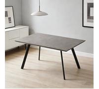 JIEXI Table à manger rectangulaire grise moderne 120 cm x 75 cm Panneau de fibres à densité modérée Pieds en métal noir