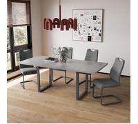 JIEXI Table de salle à manger extensible, ensemble de salle à manger avec 4 chaises (table 130-170 cm + 4 chaises grises)