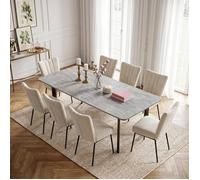 JIEXI Table de salle à manger extensible gris avec 8 chaises beige coussinets de pieds réglables cadre en métal