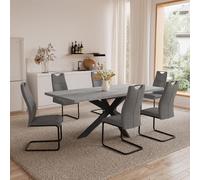 JIEXI Table de Salle à Manger pour 6-8, Table de Salle à Manger Extensible Gain de Place,rectangulaire en Ferme à Cadre métallique pour Cuisine de Bureau