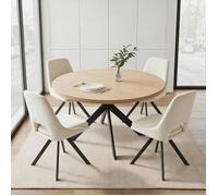 JIEXI Table de salle à manger ronde et 4 chaises, plateau en bois de chêne avec bureau de 4 cm d'épaisseur (beige)