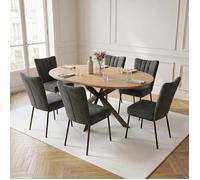 JIEXI Table de salle à manger ronde extensible et 6 gris chaises, plateau en MDF de 110 à 150 cm, pieds en métal araignée