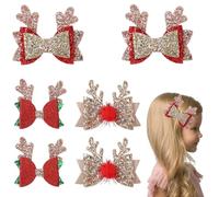 JIEYAO 6pcs Pinces à Cheveux de Noël avec Noeud à Paillettes, Épingles à Cheveux en Bois de Noël Accessoires pour Cheveux à Noeud Rouge pour Bois de Renne Pinces à Cheveux à Paillettes pour Filles
