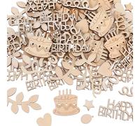 JIEYAO Lot de 100 confettis de table d'anniversaire en bois Happy Birthday - 7 formes - Décoration de table - Décoration d'anniversaire - Table pour filles et garçons - Décoration de fête