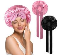 JIEYAO Lot de 2 bonnets à cheveux en satin pour femme - Double face - Pour dormir, boucler et protéger les cheveux - Pour la nuit - Élastique et doux - Réglable - Pour fille