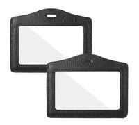 JIEYAO Lot de 2 porte-badges verticaux en cuir véritable avec fenêtre transparente double face, protection étanche pour carte de crédit, porte-étiquette pour enseignant, infirmière, fournitures
