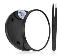 JIEYAO Miroir Grossissant x5 de Voyage 9,1 cm - Avec 2 Ventouses, Pince à Épiler - Miroir de Maquillage de Poche (Noir)