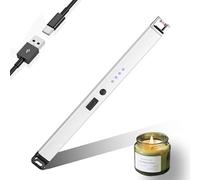 JIEYUCHU Briquet Electrique Allume Bougie, USB Rechargeable Arc Briquet avec Indicateur LED Serrure de Sécurité, Coupe-Vent, pour Bougie, Barbecue, Camping (Argent)