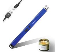 JIEYUCHU Briquet Electrique, USB Rechargeable Arc Briquet, Allume Bougie avec Affichage de Batterie LED avec Serrure de Sécurité pour Cuisine, Bougie, Barbecue, Cheminée (B-Bleu)