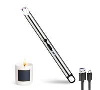 JIEYUCHU Briquet Electrique, USB Rechargeable Arc Briquet, Allume Bougie avec Affichage de Batterie LED avec Serrure de Sécurité pour Cuisine, Bougie, Barbecue, Cheminée (Argent)