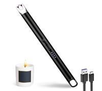 JIEYUCHU Briquet Electrique, USB Rechargeable Arc Briquet, Allume Bougie avec Affichage de Batterie LED avec Serrure de Sécurité pour Cuisine, Bougie, Barbecue, Cheminée (Noir)