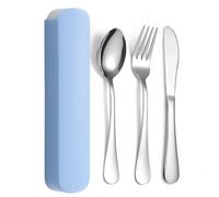 JIEYUCHU Couverts de Camping, 3 Set de Couverts en Inox, Ensemble de Couverts Lunch Box, Lavable au Lave Vaisselle, pour Pique-Nique, Voyage, École, Bureau (Bleu)