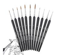 JIEYUCHU Lot de 11 pinceaux Fins pour Peinture Acrylique, Aquarelle, Miniatures, Huile, Dessin et Design d'ongles (Noir)