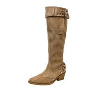 JIFAENY Bottes empilables vintage 2025 pour femme - Kaki - Bout pointu - Talon épais - Bottines souples | Bottes en cuir avec boucle bohème, Abricot Tube Bold, 41 EU