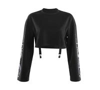 JIFAENY Gothique Punk Cool Girl Dragon Pattern T-shirts à manches longues pour femmes T-shirt col rond noir Crop Top Pull d'automne, Noir , S