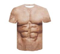 JIFENLI Hommes 3D imprimé T-Shirts Été Imprimé en 3D Faux Muscles Abdominaux À Demi-Manches Muscles De La Poitrine Pack De Huit Abdominaux T-Shirt À Manches Courtes Imprimé T-Shirt À Col Rond Chemis