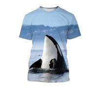 JIFENLI Hommes 3D imprimé T-Shirts Impression Poisson Baleine T-Shirt Été Casual Col Rond À Manches Courtes Street Sea Animal Tops