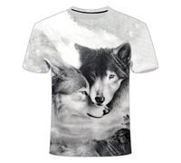 JIFENLI Hommes 3D imprimé T-Shirts Men's Women's Summer 3D T-Shirts Animal Wolf Graphic Casual Round Neck Short Sleeve Street Soft Breathable T-Shirt