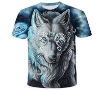 JIFENLI Hommes 3D imprimé T-Shirts Men's Women's Summer 3D T-Shirts Animal Wolf Graphic Casual Round Neck Short Sleeve Street Soft Breathable T-Shirt