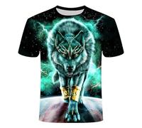 JIFENLI Hommes 3D imprimé T-Shirts Men's Women's Summer 3D T-Shirts Animal Wolf Graphic Casual Round Neck Short Sleeve Street Soft Breathable T-Shirt