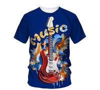 JIFENLI Hommes 3D imprimé T-Shirts Mode Rock Musique Guitare Garçon Mode Créatif 3D Imprimé Chemise À Col Rond T-Shirt À Manches Courtes Plus Taille Vêtements