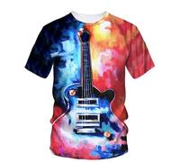 JIFENLI Hommes 3D imprimé T-Shirts Mode Rock Musique Guitare Garçon Mode Créatif 3D Imprimé Chemise À Col Rond T-Shirt À Manches Courtes Plus Taille Vêtements