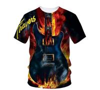 JIFENLI Hommes 3D imprimé T-Shirts Mode Rock Musique Guitare Garçon Mode Créatif 3D Imprimé Chemise À Col Rond T-Shirt À Manches Courtes Plus Taille Vêtements