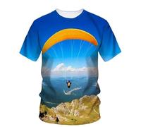 JIFENLI Hommes 3D imprimé T-Shirts Parachute Parapente Motif T-Shirt pour Hommes Sky Scape en Manches Courtes D’Été Street Tees Col Rond
