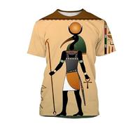 JIFENLI Hommes 3D imprimé T-Shirts Rétro Égypte Dieu Thot T-Shirts pour Hommes Femmes 3D Impression Manches Courtes Tops Mythologie Égyptienne Tee Shirt Été Vêtements Masculins