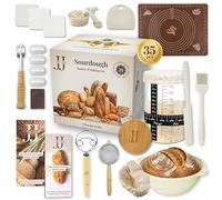 JIG JAR Kit de démarrage de 35 pièces au levain - Kit complet de cuisson à pain avec pot, outils de pâte, panier à épreuve, tapis à pâtisserie, fouet et emballage prêt à offrir - Blanc
