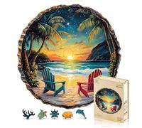 Jigfoxy Casse-tête en bois pour adultes, puzzle de plage coucher de soleil de 295 pièces, puzzle unique en forme d'animal pour adultes et adolescents, cadeau créatif avec boîte en bois de qualité