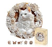 Jigfoxy Puzzle en bois pour adultes, puzzle en bois de chat blanc, 34 x 34 cm - 248 pièces