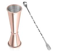 Jigger Doseur Cocktail Double Doseur de Liqueur en Acier Inoxydable Japonais Style Mesure de Bar avec Cuillère à Cocktail pour Bar Maisons Fête Boisson Vin Or Rose