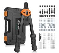 JiGiU 2 EN 1 Riveteuse Manuelle et Pistolet à Écrou Professionnel Pince à Insert Fileté avec 110 Écrous et 7 Mandrins M3-M12 Pince à Rivets 5 en 1 avec 50 Rivets dans un Étui de Transport - Orange